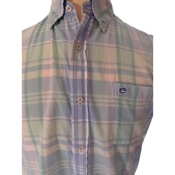 Southern Tide Mens Plaid Short Sleeve Button Down Shirt - Coastal Style - Picture 1 of 5